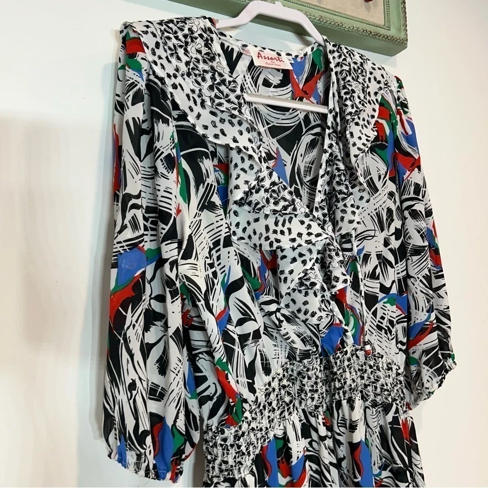 Vintage 80s Susan Fries Assorti women’s XL sheer swing print art boho dress - Picture 6 of 11